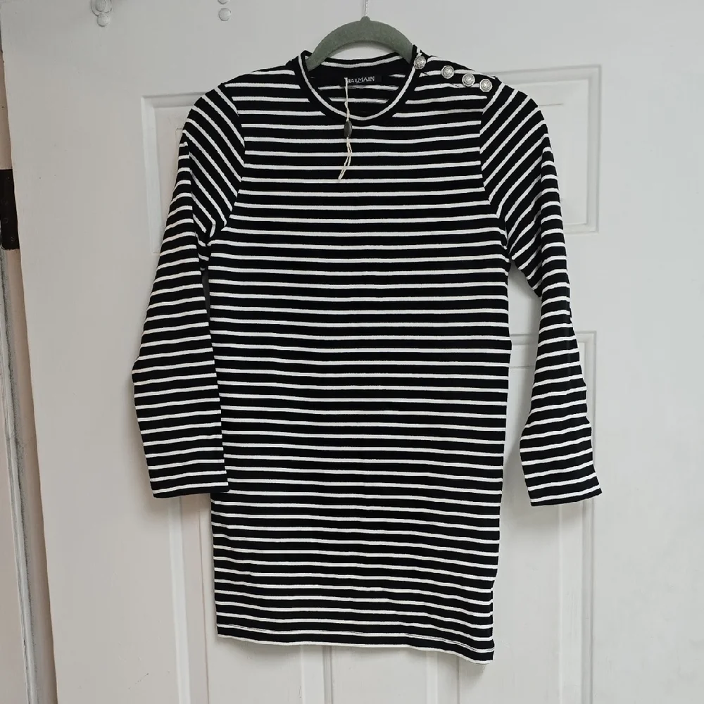 Balmain Black and White Striped Dress